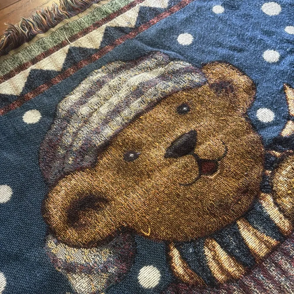 Vintage Mohawk Home Christmas Teddy Bears Caroling Woven Tapestry Throw Blanket